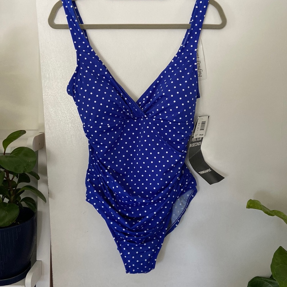 Trimshaper Women’s polkadot Swimsuit 14 NWT